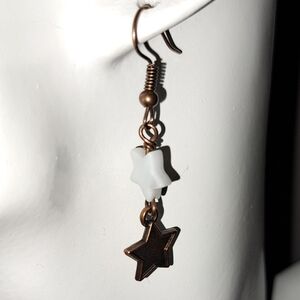 Double Star Mother of Pearl and Copper Dangle Earrings